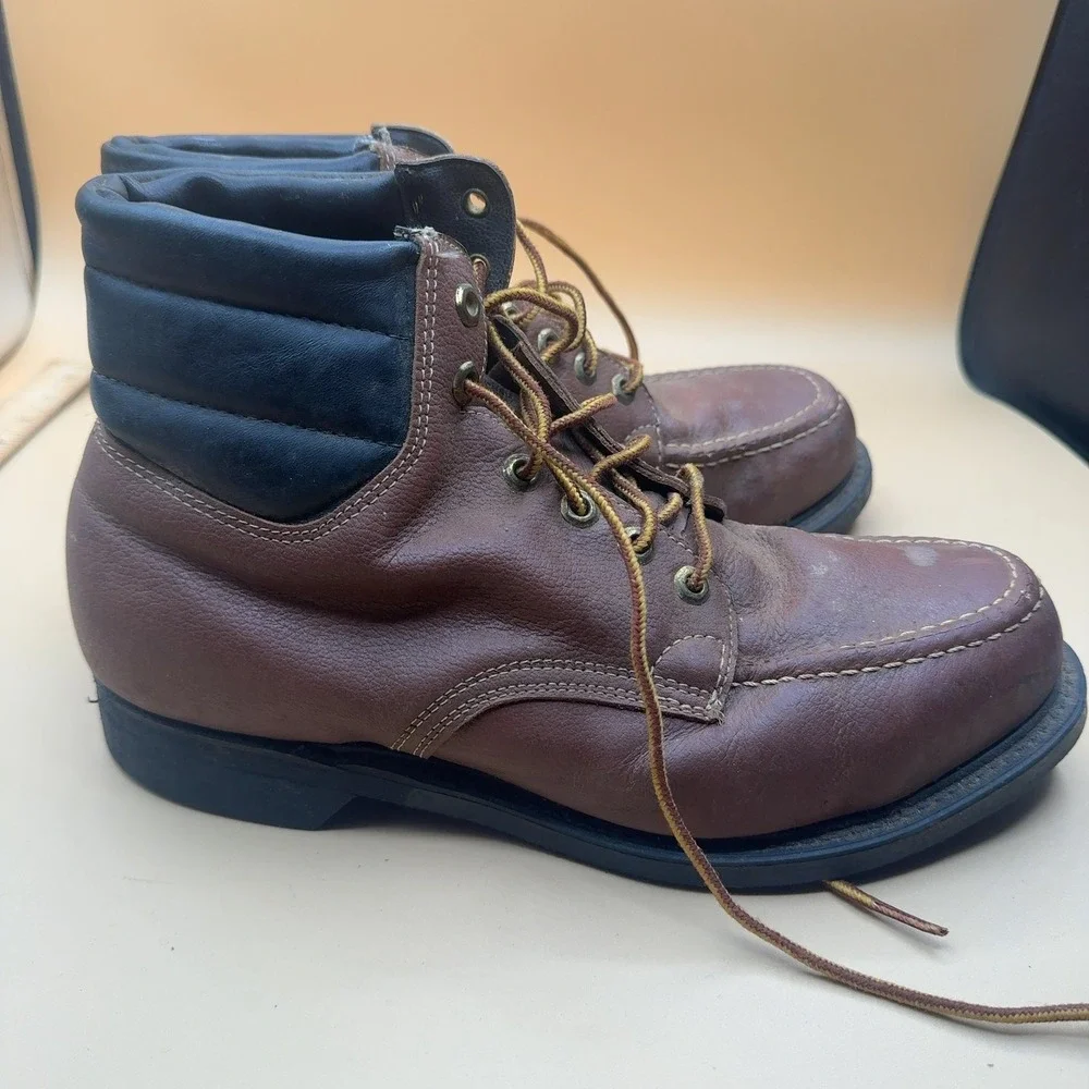 Moc Toe Work Boots Brown Leather Goodyear Oil Proof Welt Men's Size 9.5